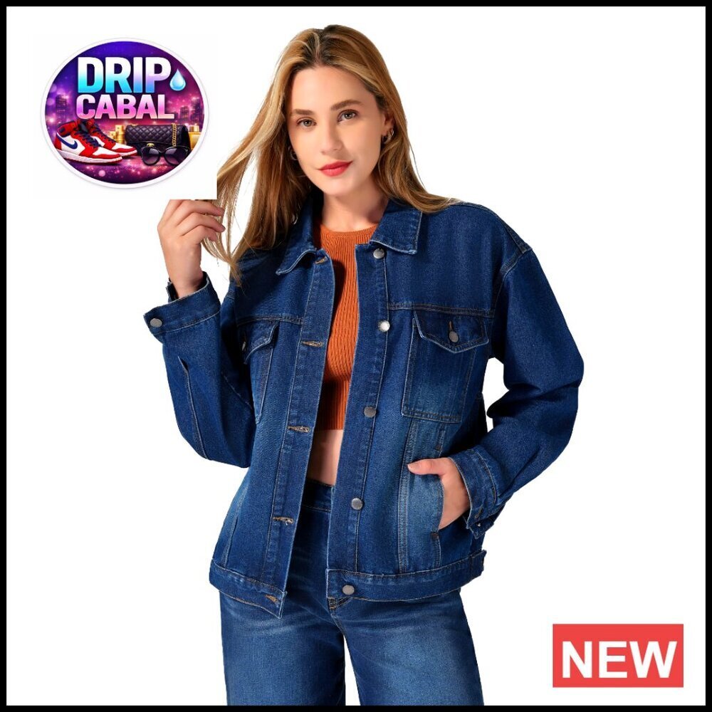 Oversized Denim Jacket Women's Button Up Long Sleeve Western Trucker Coat